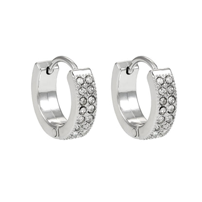 BLOUBERG Or Blanc (ton argent) : Boucles d'oreilles mini créoles double rang pavées de zircons cubiques (CZ)
