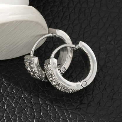 BLOUBERG Or Blanc (ton argent) : Boucles d'oreilles mini créoles double rang pavées de zircons cubiques (CZ)
