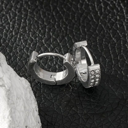 BLOUBERG Or Blanc (ton argent) : Boucles d'oreilles mini créoles double rang pavées de zircons cubiques (CZ)