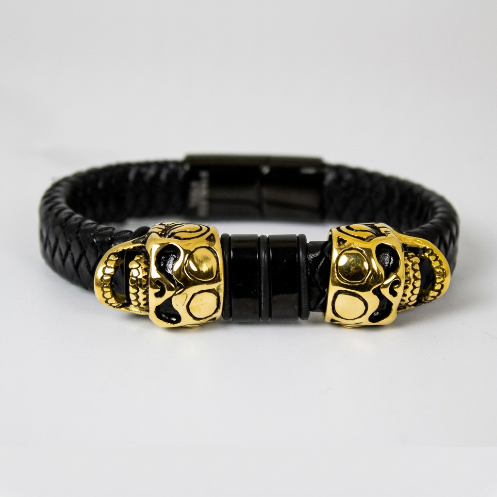 BOL Bracelet homme en cuir tressé avec breloque tête de mort