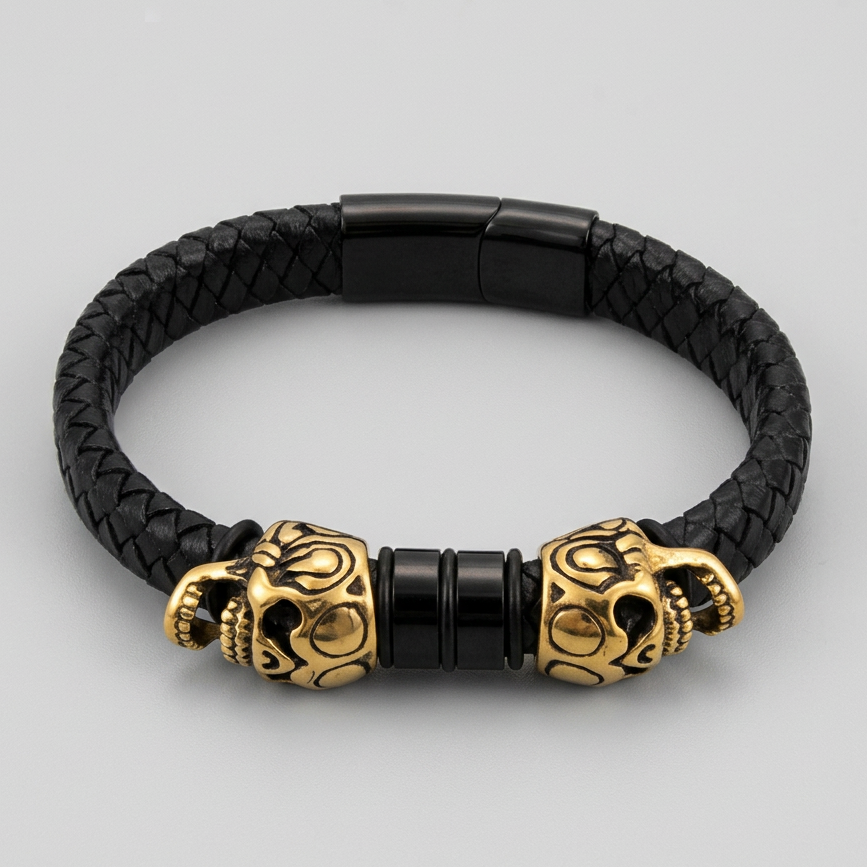 BOL Bracelet homme en cuir tressé avec breloque tête de mort