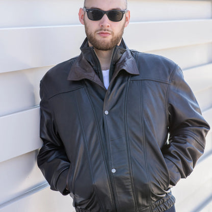 Blouson aviateur en cuir à double col pour homme BOL