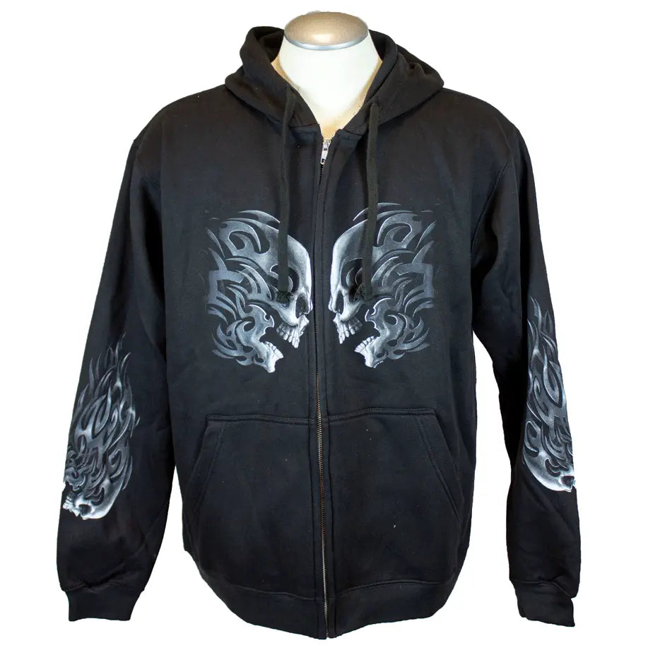 BOL Men's Head Butt Skulls Zipper Hoodie