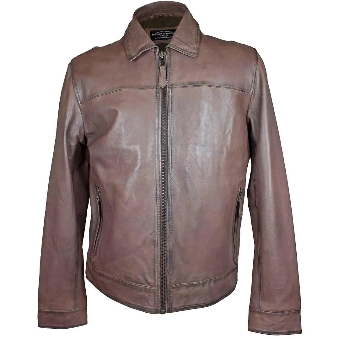 Blouson en cuir zippé classique Quantum pour homme BOL