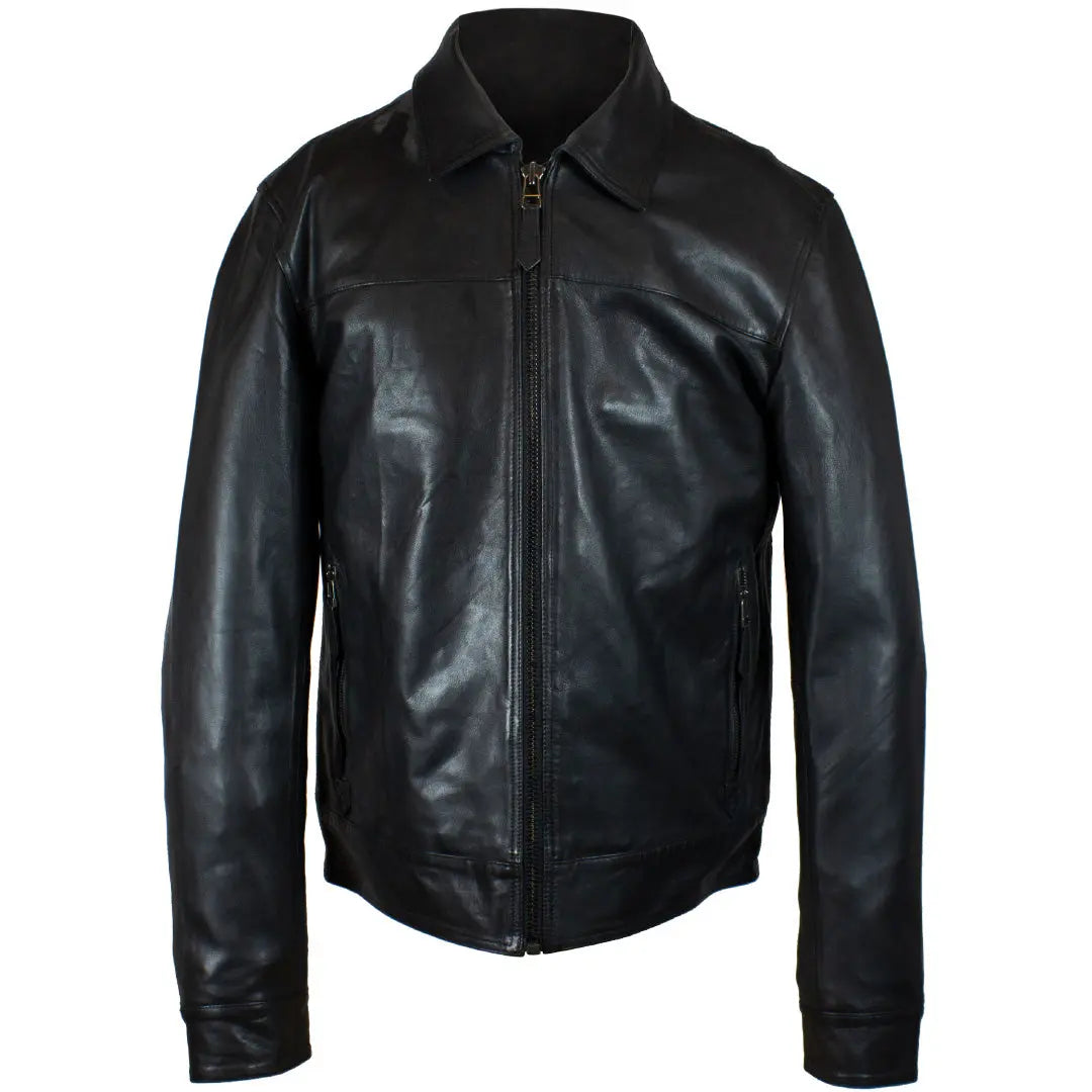 Blouson en cuir zippé classique Quantum pour homme BOL