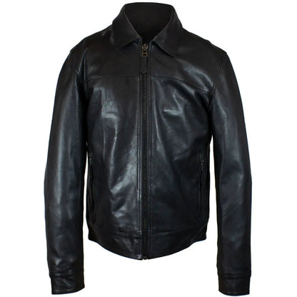 Blouson en cuir zippé classique Quantum pour homme BOL
