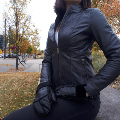Blouson en cuir BOL pour femme, avec motif tressé