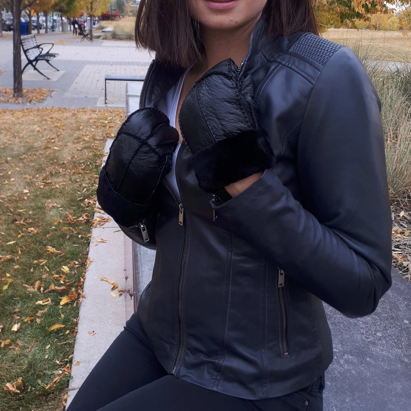 Blouson en cuir BOL pour femme, avec motif tressé