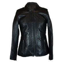 Blouson motard femme classique noir zippé en cuir d'agneau de la marque BOL