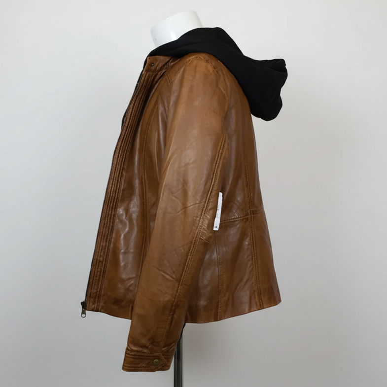 Veste en cuir à capuche détachable BOL pour femme