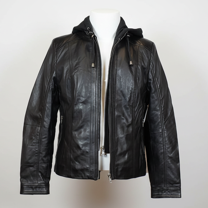 Veste en cuir à capuche détachable BOL pour femme