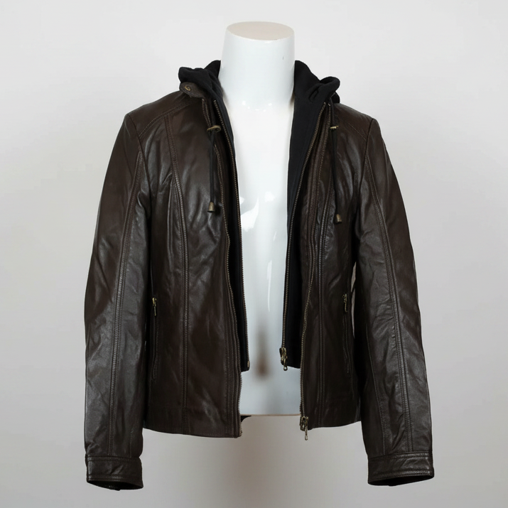 Veste en cuir à capuche détachable BOL pour femme