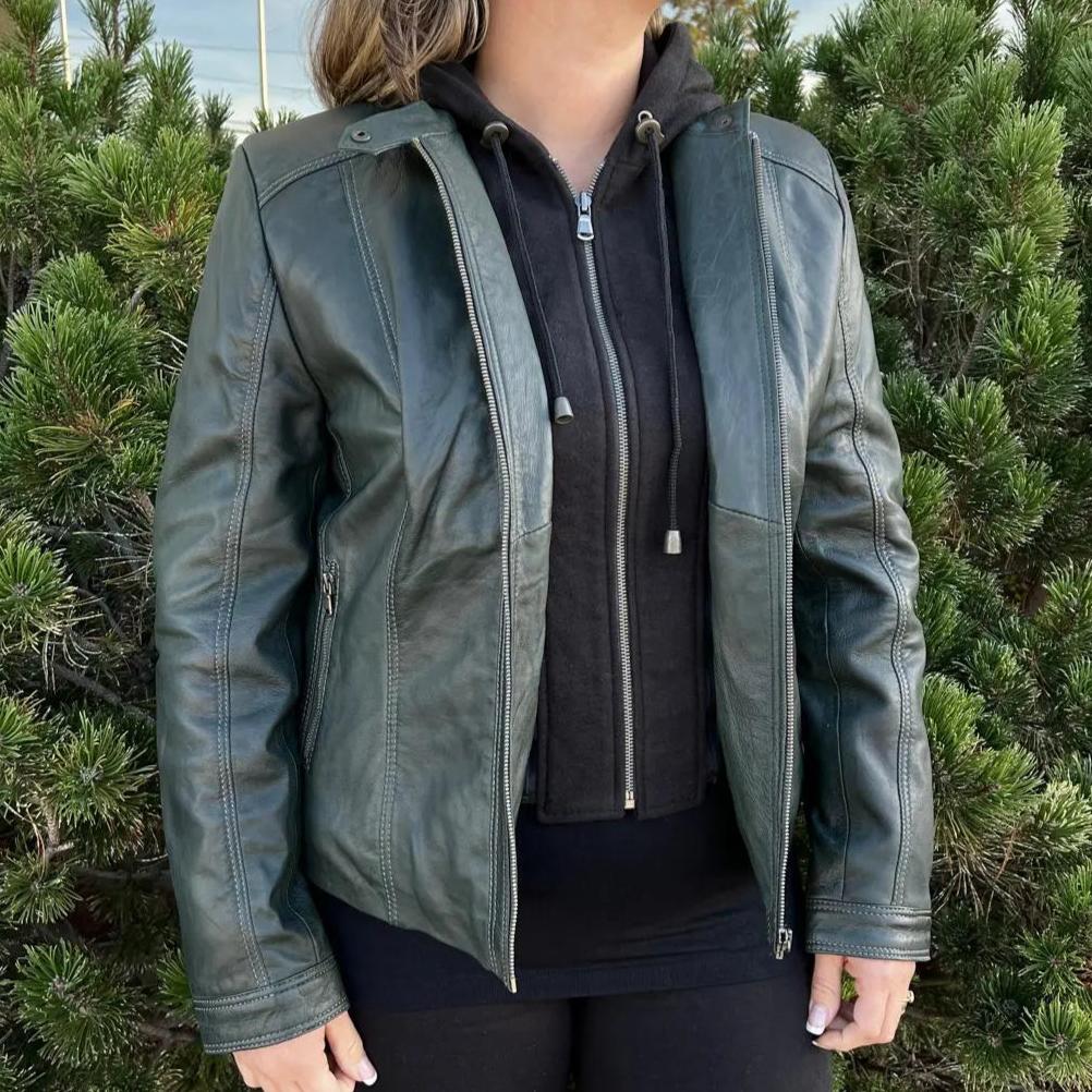 Veste en cuir à capuche détachable BOL pour femme