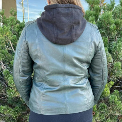 Veste en cuir à capuche détachable BOL pour femme