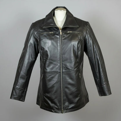 Veste Classique Mi-Longue en Cuir d'Agneau pour Femme