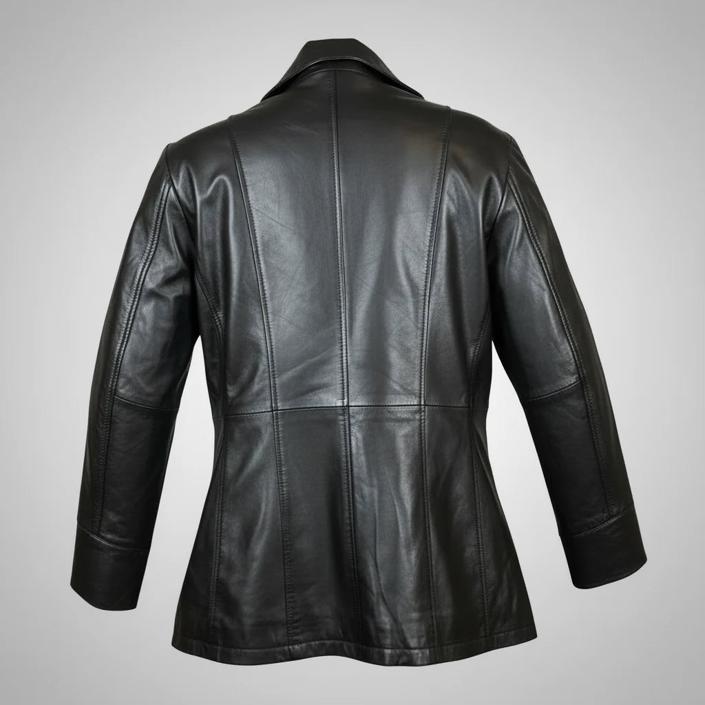 Veste Classique Mi-Longue en Cuir d'Agneau pour Femme