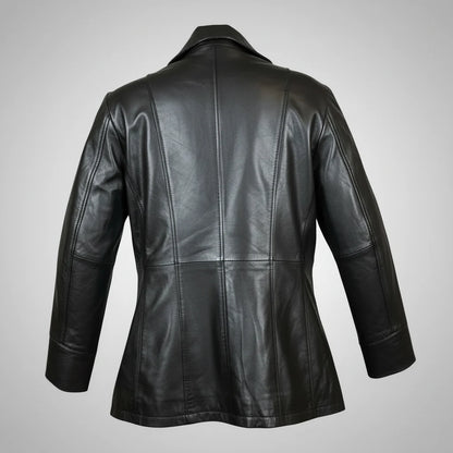 Veste Classique Mi-Longue en Cuir d'Agneau pour Femme