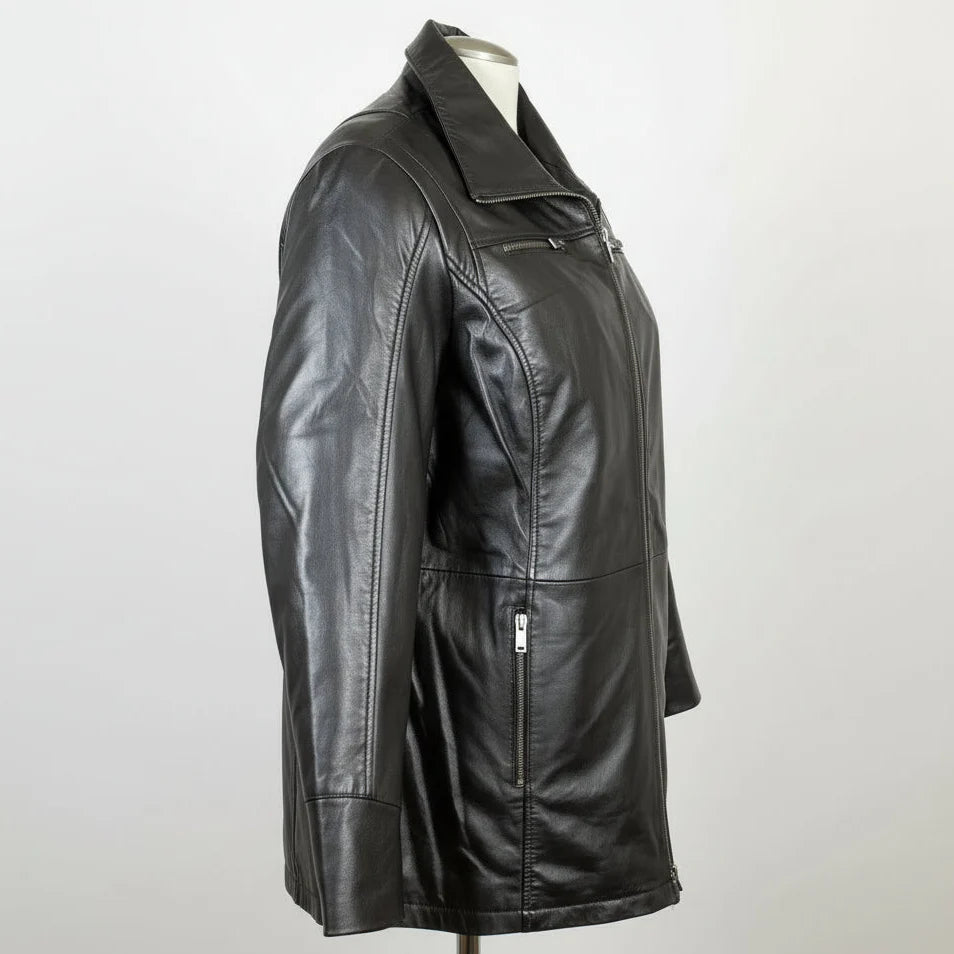 Veste Classique Mi-Longue en Cuir d'Agneau pour Femme