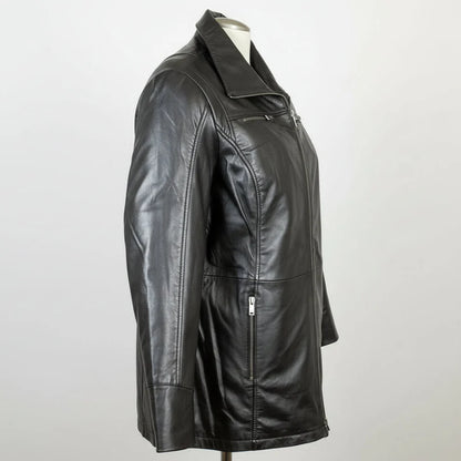 Veste Classique Mi-Longue en Cuir d'Agneau pour Femme