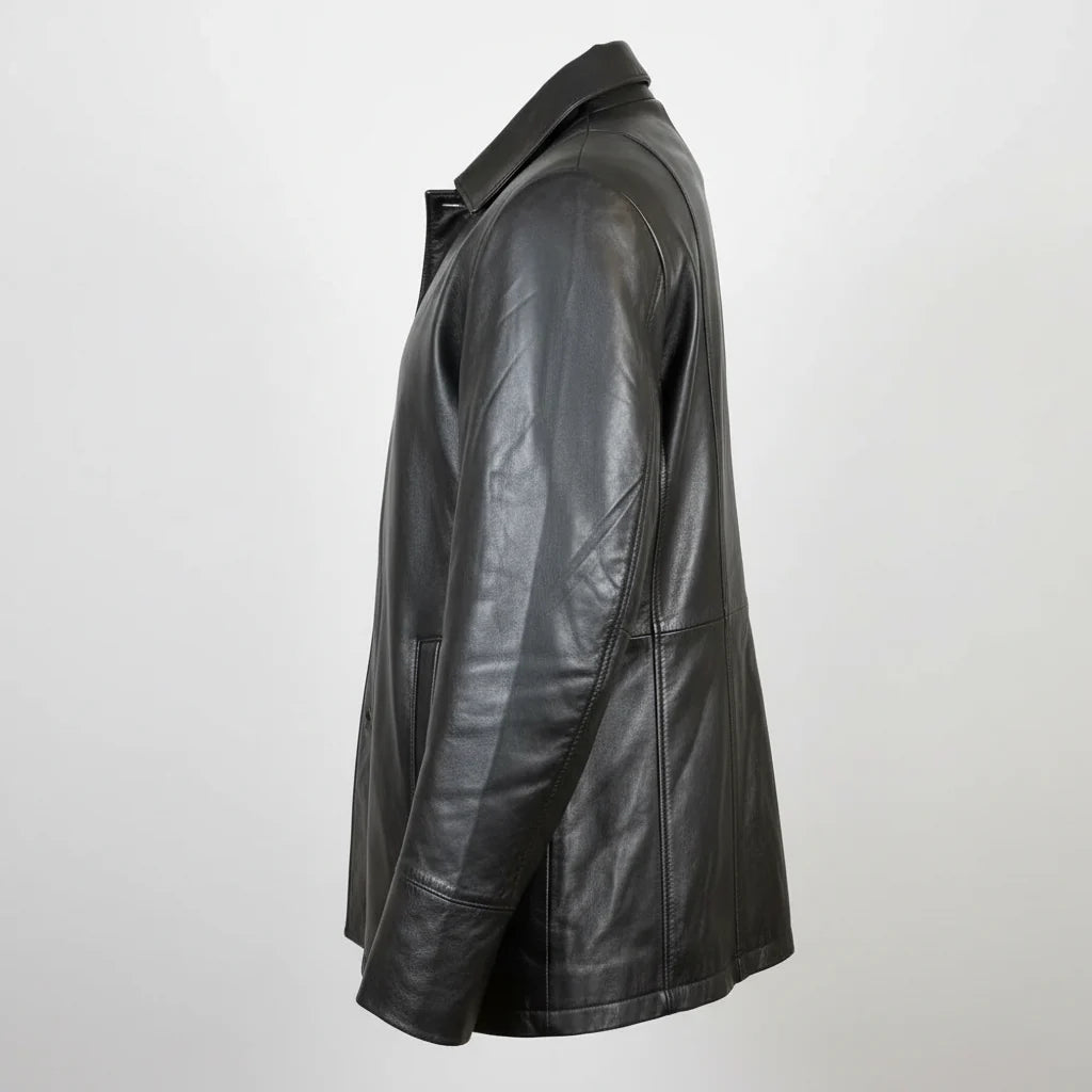 Veste Classique Mi-Longue en Cuir d'Agneau pour Femme