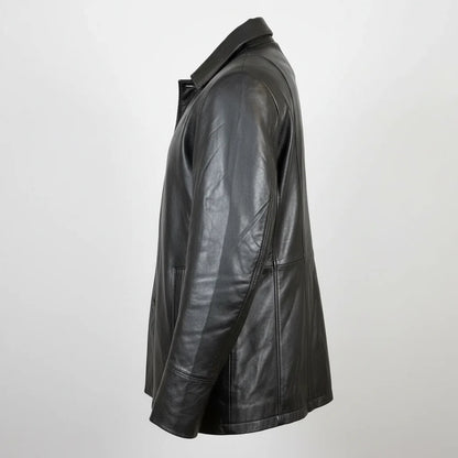Veste Classique Mi-Longue en Cuir d'Agneau pour Femme