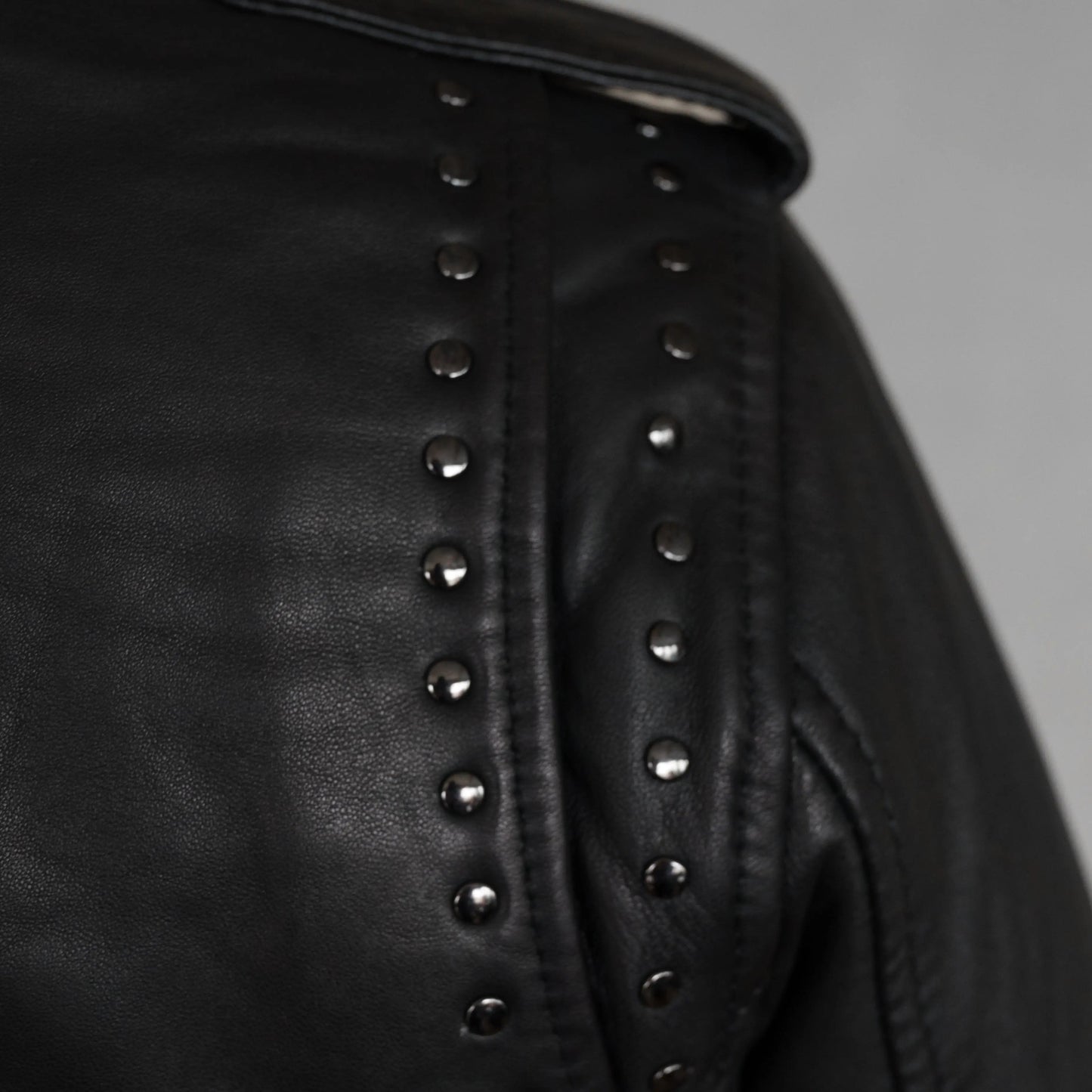 BOL Women’s Nova Leather Moto Jacket. Shadow Chrome Studded Biker Jacket with Waist Belt