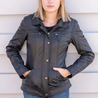 Veste en cuir femme BOL avec capuche amovible