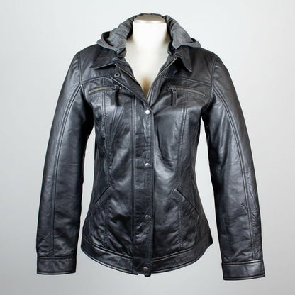 Veste en cuir femme BOL avec capuche amovible