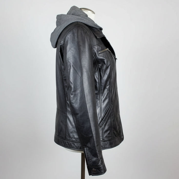 Veste en cuir femme BOL avec capuche amovible