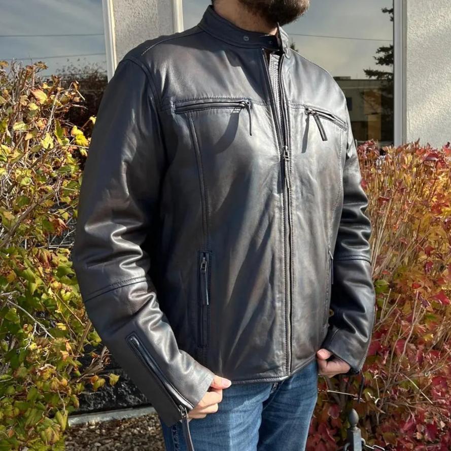 Blouson en cuir d'agneau BOL pour homme avec col pressionné