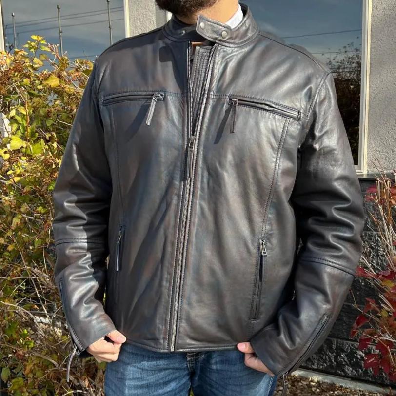 Blouson en cuir d'agneau BOL pour homme avec col pressionné