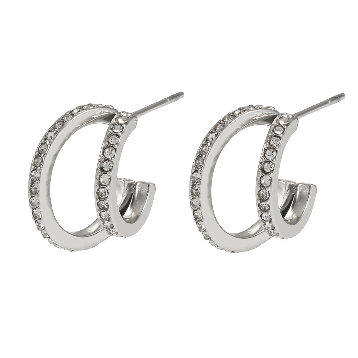 BOTTEGA: Créoles en argent à double rangée de zircons cubiques (CZ) pavés
