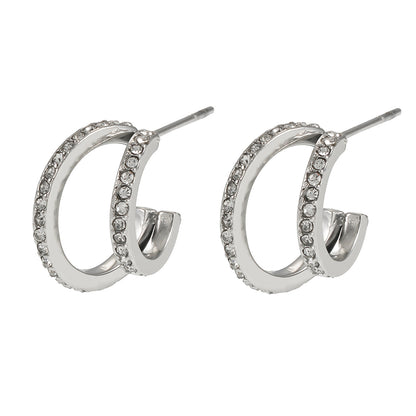 BOTTEGA: Créoles en argent à double rangée de zircons cubiques (CZ) pavés