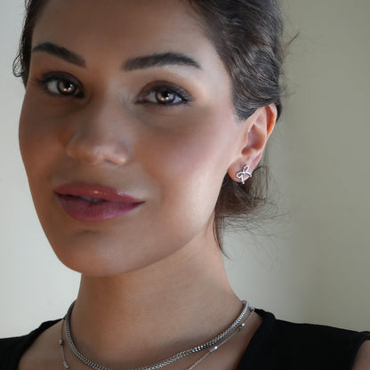 BOW: Boucles d'oreilles clous en forme de nœud, or blanc ton argent
