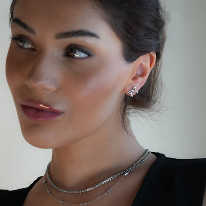 BOW: Boucles d'oreilles clous en forme de nœud, or blanc ton argent