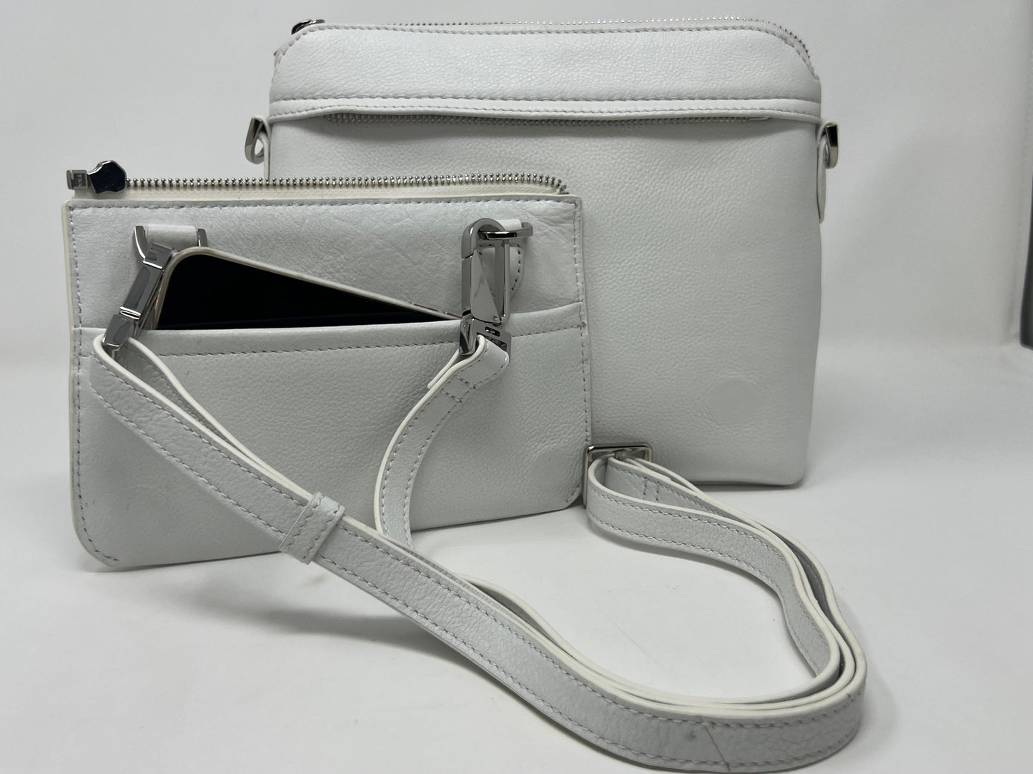 White Leather Small Crossbody Bag, Brigitte
