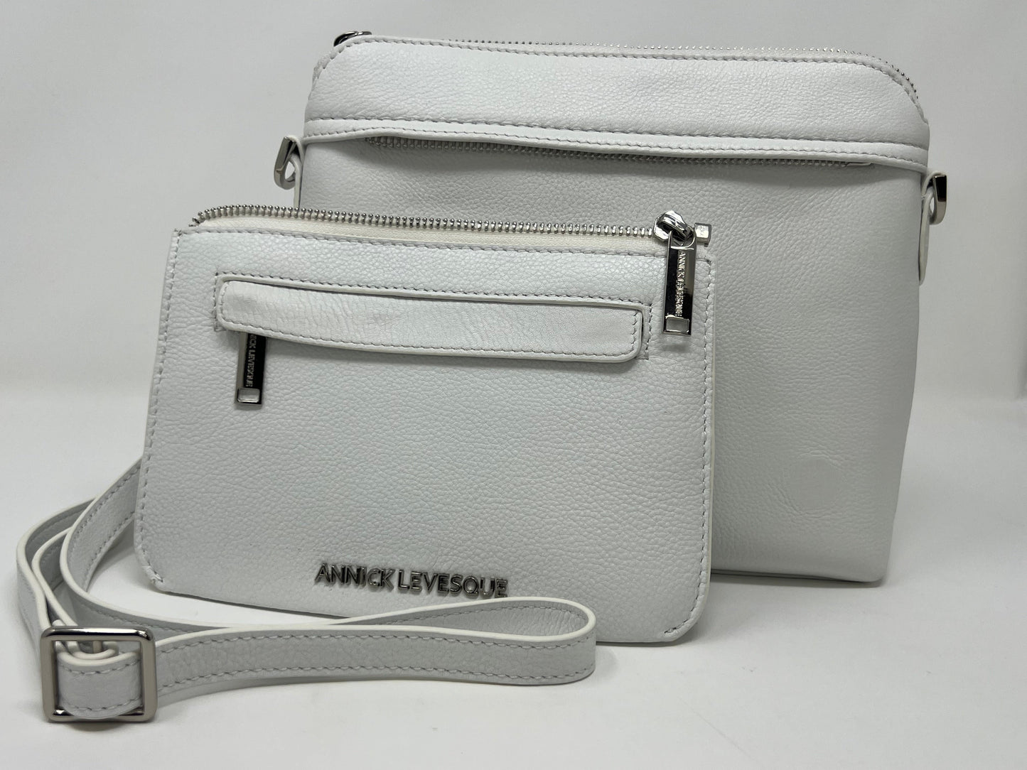 White Leather Small Crossbody Bag, Brigitte