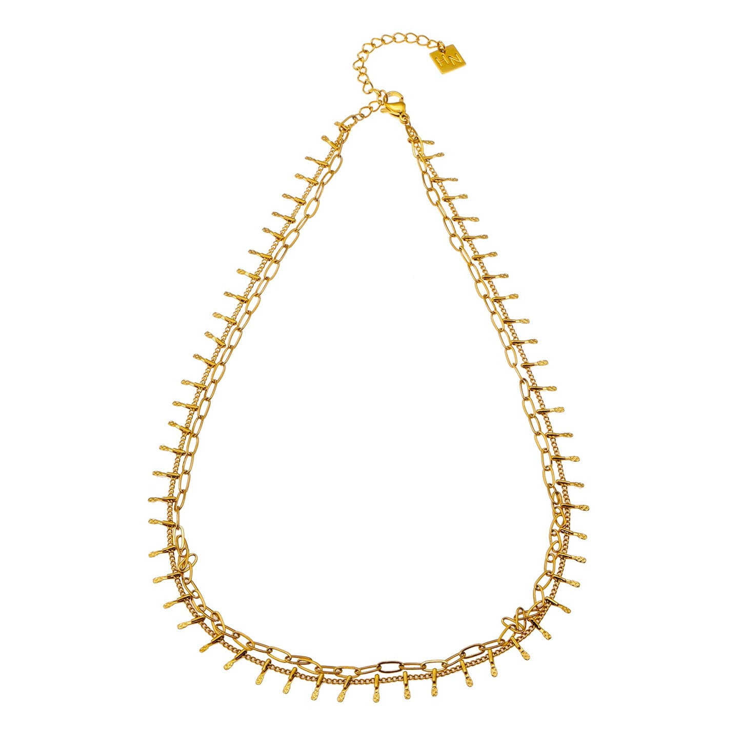 BRONTE : Collier superposé à 2 chaînes avec chaîne minimaliste à maillons trombone et chaîne à maillons ornée d'un crochet