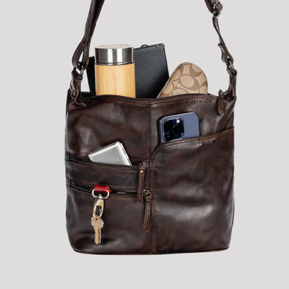 Sac bandoulière en cuir Greenwood avec 2 poches zippées