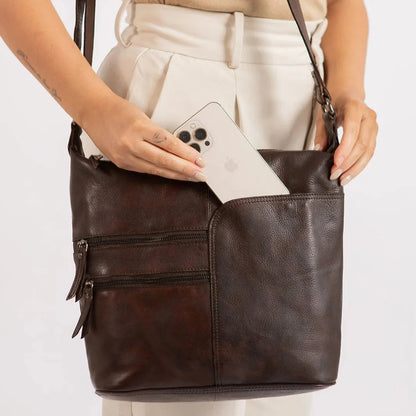 Sac bandoulière en cuir Greenwood avec 2 poches zippées