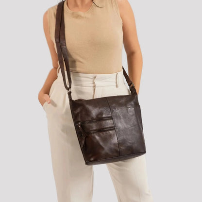 Sac bandoulière en cuir Greenwood avec 2 poches zippées