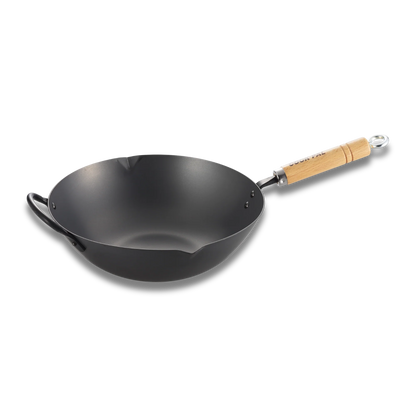 Wok en acier au carbone Yoshikawa Cook-Pal Ren 36 cm | Fabriqué au Japon