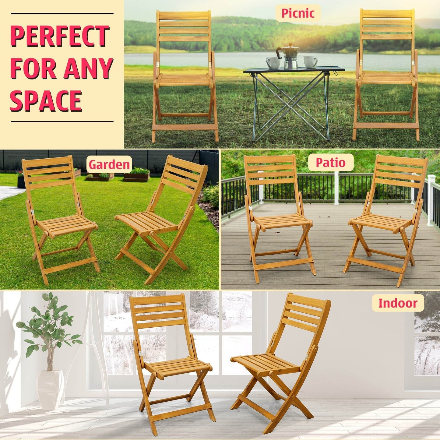 Tranquillo Anya Acacia Wood Folding Chairs Set of 2