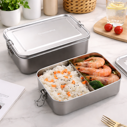 Stainless Steel Bento Lunch Box with Divider – Leakproof Food Storage Container, Reusable Metal Lunch Box for Kids & Adults | 1400 ML