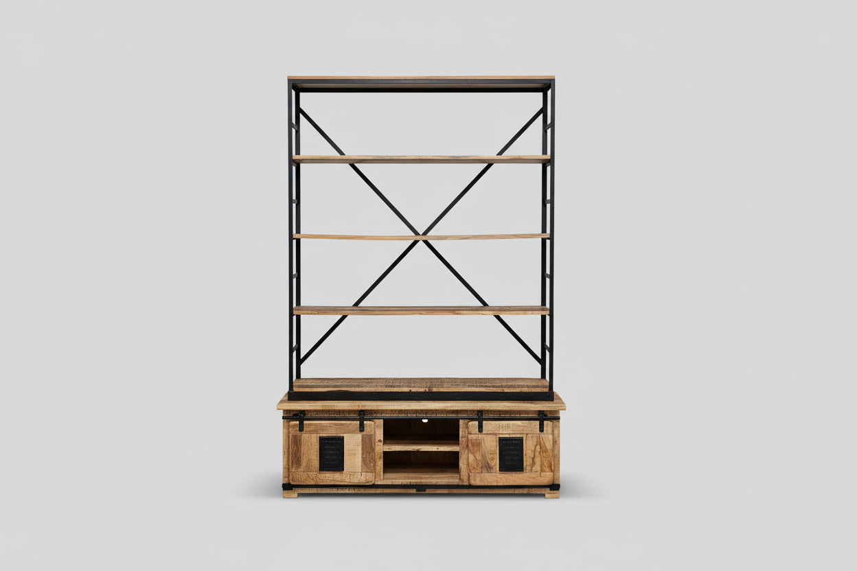 Raw Mango Wood Farmhouse Bookcase