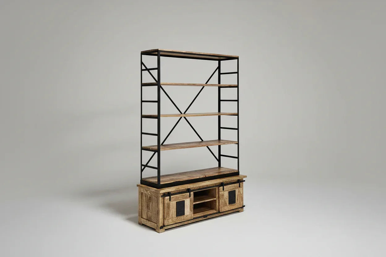 Raw Mango Wood Farmhouse Bookcase