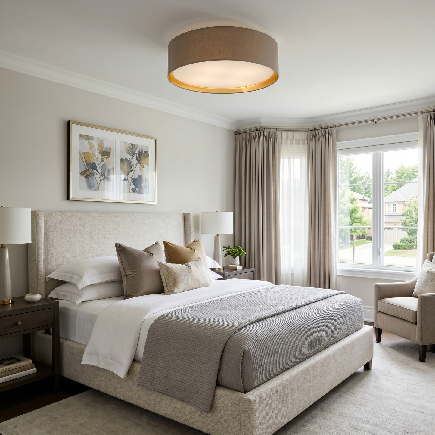 Plafonnier Bilbao doré en tissu pour chambre, couloir et salon