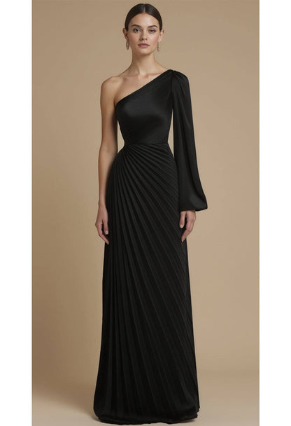 Robe longue en satin à manche unique - Noire