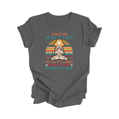 Scorpio Girl The Soul Of A Witch The Fire Of A Lioness The Heart Of A Hippie The Mouth Of A Sailor - Yoga Gift, Meditation Shirt, Yoga T-shirt, Yoga Lover Gift, Yoga Teacher Shirt, Wellness Shirt, Self Care Shirt - Inspired X