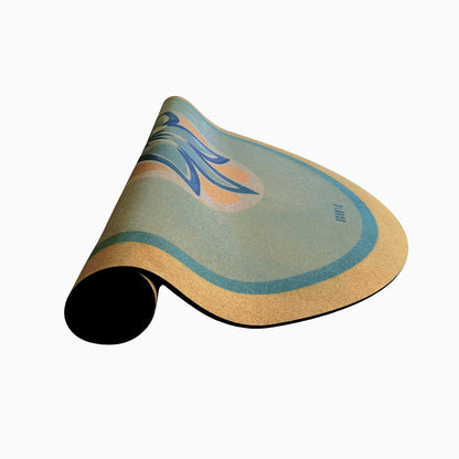 Blue Petals Round Cork Yoga Mat | Multi-use | 53" dia